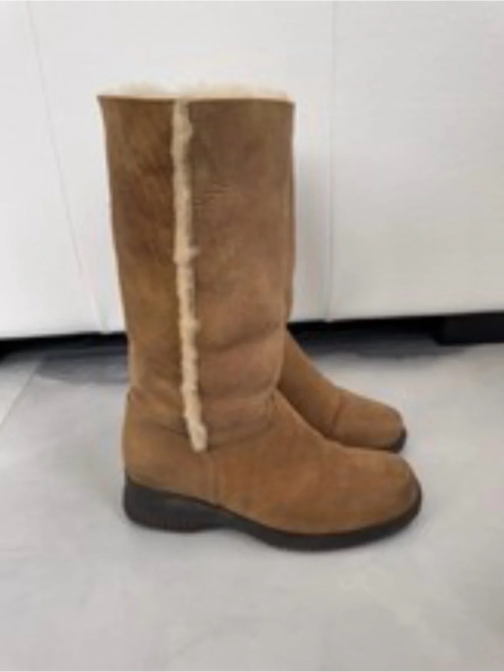 La CANADIENNE Tan Suede Shearling-Trim Mid-Calf Boots